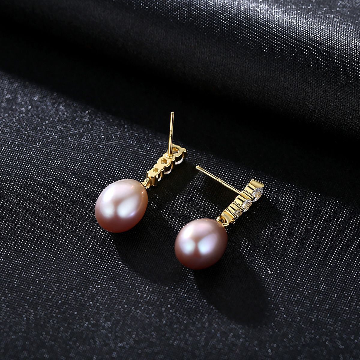 925 Sterling Silver Natural Freshwater Pearl CZ Bar Stud Earrings, Pearl Drop Earring, Fashion Simple Jewelry AL1034