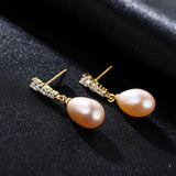 925 Sterling Silver Natural Freshwater Pearl CZ Bar Stud Earrings, Pearl Drop Earring, Fashion Simple Jewelry AL1034