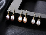 925 Sterling Silver Natural Freshwater Pearl CZ Bar Stud Earrings, Pearl Drop Earring, Fashion Simple Jewelry AL1034