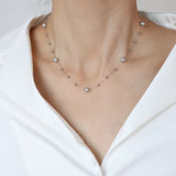 Long & Short Interstellar Silver Gray Pearl Beads Rosary Chain Necklace, Titanium Steel Glass Pearl Necklace AL1035