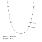 Long & Short Interstellar Silver Gray Pearl Beads Rosary Chain Necklace, Titanium Steel Glass Pearl Necklace AL1035