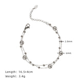 Double-Layer Interstellar Silver Gray Pearl Beads Rosary Chain Bracelet, Titanium Steel Glass Pearl Bracelet AL1036