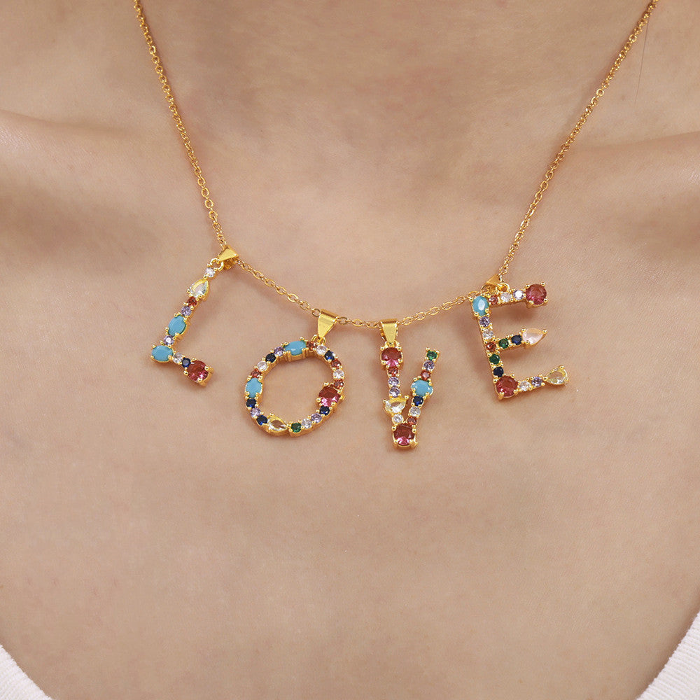 Gold Plated Rainbow Zircon Blue Howlite 26 Letter Pendants, CZ Micro Pave Letter Jewelry Making AL1037