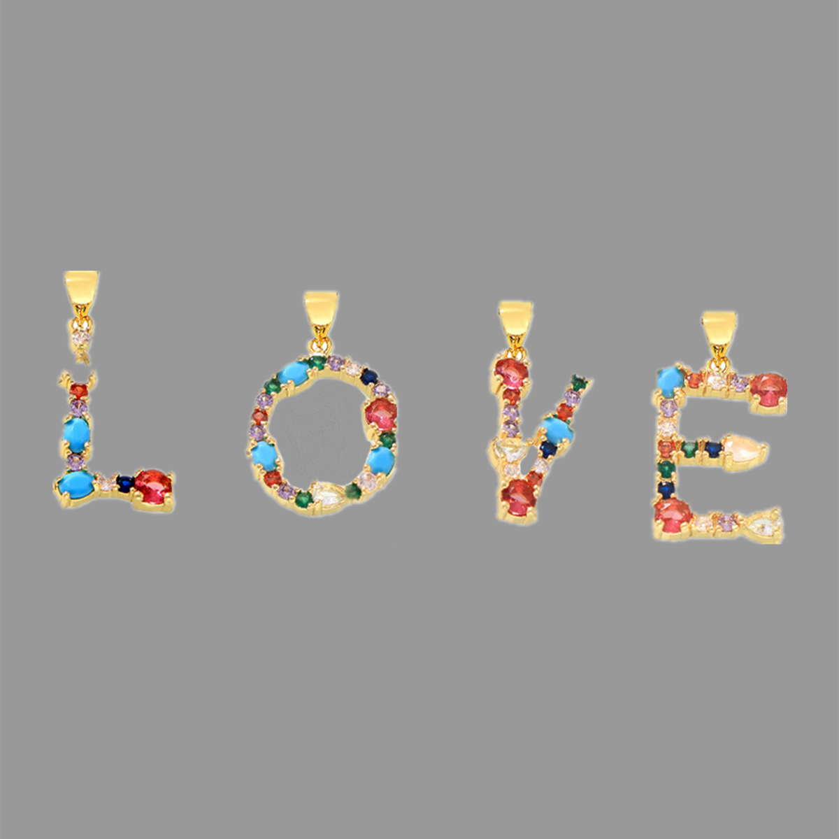 Gold Plated Rainbow Zircon Blue Howlite 26 Letter Pendants, CZ Micro Pave Letter Jewelry Making AL1037