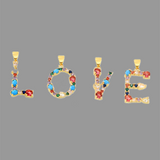 Gold Plated Rainbow Zircon Blue Howlite 26 Letter Pendants, CZ Micro Pave Letter Jewelry Making AL1037