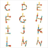 Gold Plated Rainbow Zircon Blue Howlite 26 Letter Pendants, CZ Micro Pave Letter Jewelry Making AL1037