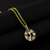 16" Gold Plated Brass Rainbow CZ Micro Pave Letter Pendant Necklace AL1038