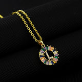 16" Gold Plated Brass Rainbow CZ Micro Pave Letter Pendant Necklace AL1038