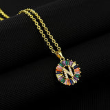 16" Gold Plated Brass Rainbow CZ Micro Pave Letter Pendant Necklace AL1038