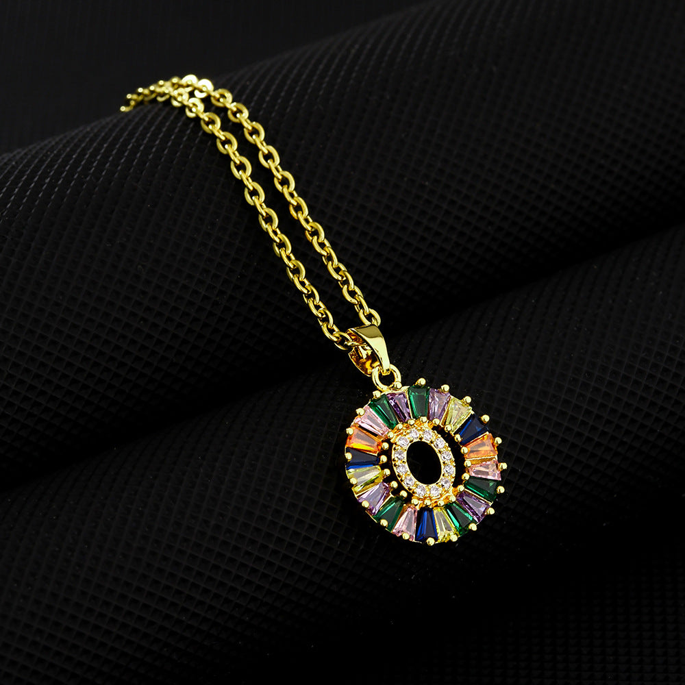 16" Gold Plated Brass Rainbow CZ Micro Pave Letter Pendant Necklace AL1038