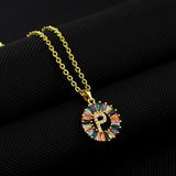 16" Gold Plated Brass Rainbow CZ Micro Pave Letter Pendant Necklace AL1038