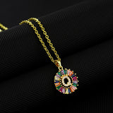 16" Gold Plated Brass Rainbow CZ Micro Pave Letter Pendant Necklace AL1038