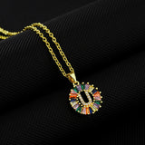 16" Gold Plated Brass Rainbow CZ Micro Pave Letter Pendant Necklace AL1038