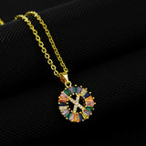 16" Gold Plated Brass Rainbow CZ Micro Pave Letter Pendant Necklace AL1038