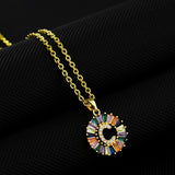 16" Gold Plated Brass Rainbow CZ Micro Pave Letter Pendant Necklace AL1038