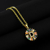 16" Gold Plated Brass Rainbow CZ Micro Pave Letter Pendant Necklace AL1038