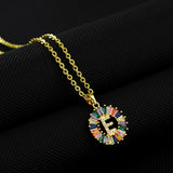 16" Gold Plated Brass Rainbow CZ Micro Pave Letter Pendant Necklace AL1038