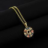 16" Gold Plated Brass Rainbow CZ Micro Pave Letter Pendant Necklace AL1038