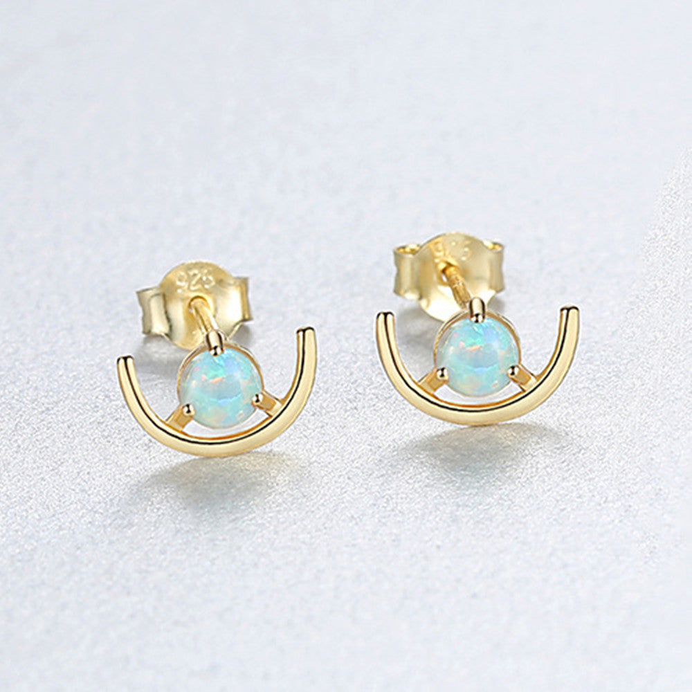 S925 Sterling Silver Opal Moon Stud Earrings AL104