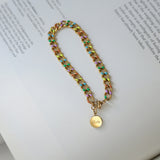 Rainbow Lucky Coin Dopamine Oil Drip Bracelet, Fashion Women's Titanium Steel Gold Plated Bracelet, Summer Jewelry AL1040