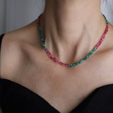 15” Fashion 3-Layers Rainbow Glass Quartz Faceted Beads Choker Necklace, Imitation Tourmaline Beaded Necklace AL1041