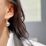 Gold Plated Diamond-Pattern Hoop Silver Gray & White Pearl Earrings, Daily Wear, Lady Fashion Jewelry AL1044