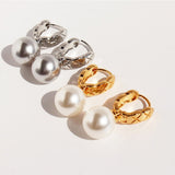 Gold Plated Diamond-Pattern Hoop Silver Gray & White Pearl Earrings, Daily Wear, Lady Fashion Jewelry AL1044