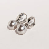 Gold Plated Diamond-Pattern Hoop Silver Gray & White Pearl Earrings, Daily Wear, Lady Fashion Jewelry AL1044