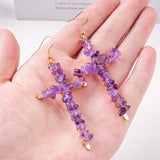 Rainbow Natural Stone Chips Beaded Cross Earrings, Handmade Boho Jewelry Earring AL1047