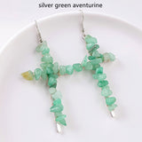 Rainbow Natural Stone Chips Beaded Cross Earrings, Handmade Boho Jewelry Earring AL1047