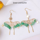 Rainbow Natural Crystal Stone Chips Beaded Butterfly Earrings, Bohemian Hollow Dangle Earrings AL1048