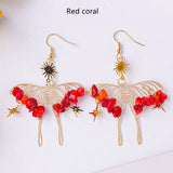 Rainbow Natural Crystal Stone Chips Beaded Butterfly Earrings, Bohemian Hollow Dangle Earrings AL1048