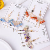 Rainbow Natural Crystal Stone Chips Beaded Butterfly Earrings, Bohemian Hollow Dangle Earrings AL1048