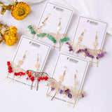 Rainbow Natural Crystal Stone Chips Beaded Butterfly Earrings, Bohemian Hollow Dangle Earrings AL1048