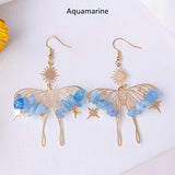 Rainbow Natural Crystal Stone Chips Beaded Butterfly Earrings, Bohemian Hollow Dangle Earrings AL1048