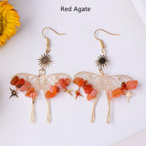 Rainbow Natural Crystal Stone Chips Beaded Butterfly Earrings, Bohemian Hollow Dangle Earrings AL1048