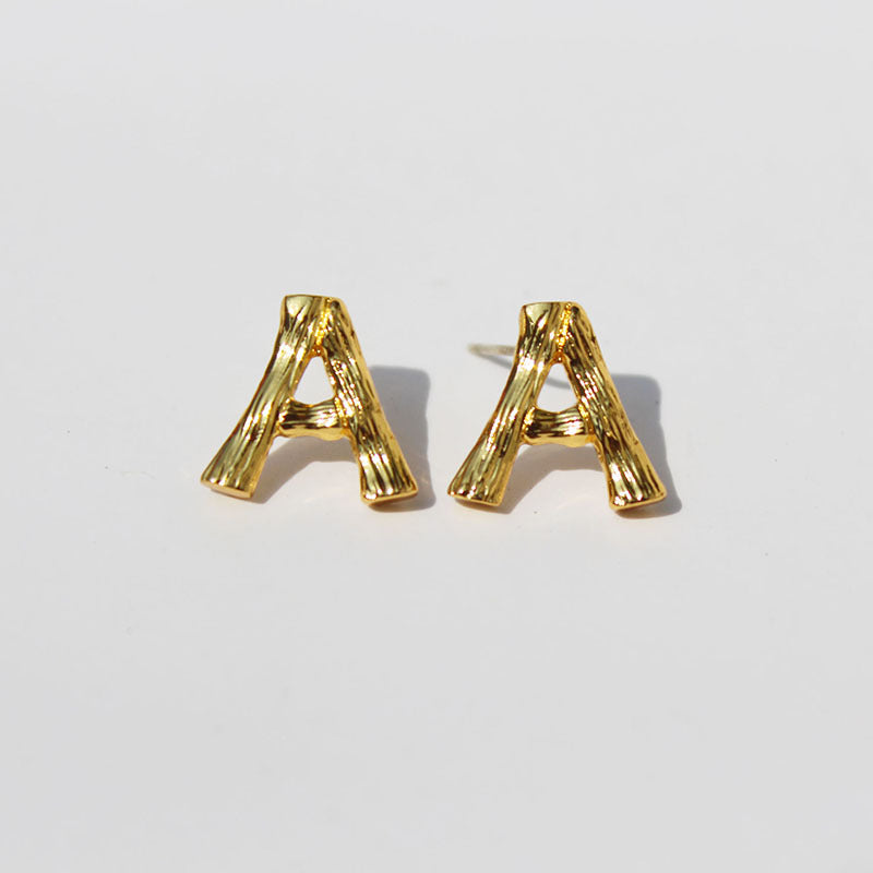 Gold Plated Letter Studs, 925 Sterling Post, Letter Bamboo Stud Earrings, Simple Fashion Jewelry AL1049