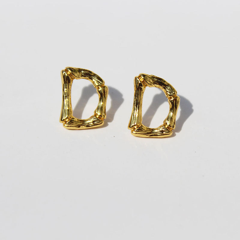 Gold Plated Letter Studs, 925 Sterling Post, Letter Bamboo Stud Earrings, Simple Fashion Jewelry AL1049