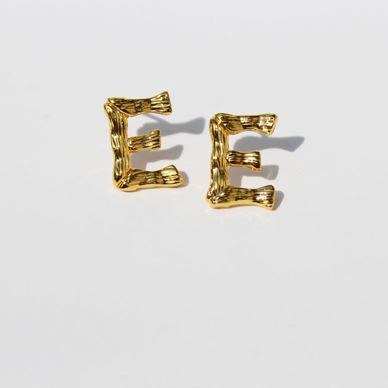 Gold Plated Letter Studs, 925 Sterling Post, Letter Bamboo Stud Earrings, Simple Fashion Jewelry AL1049