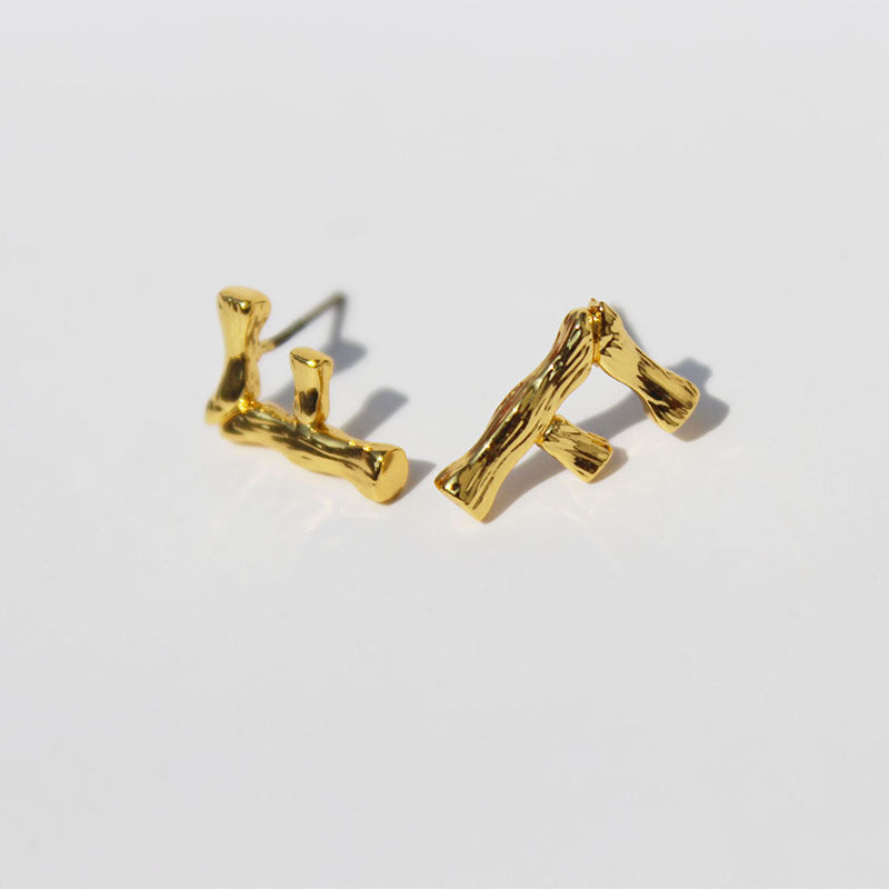 Gold Plated Letter Studs, 925 Sterling Post, Letter Bamboo Stud Earrings, Simple Fashion Jewelry AL1049