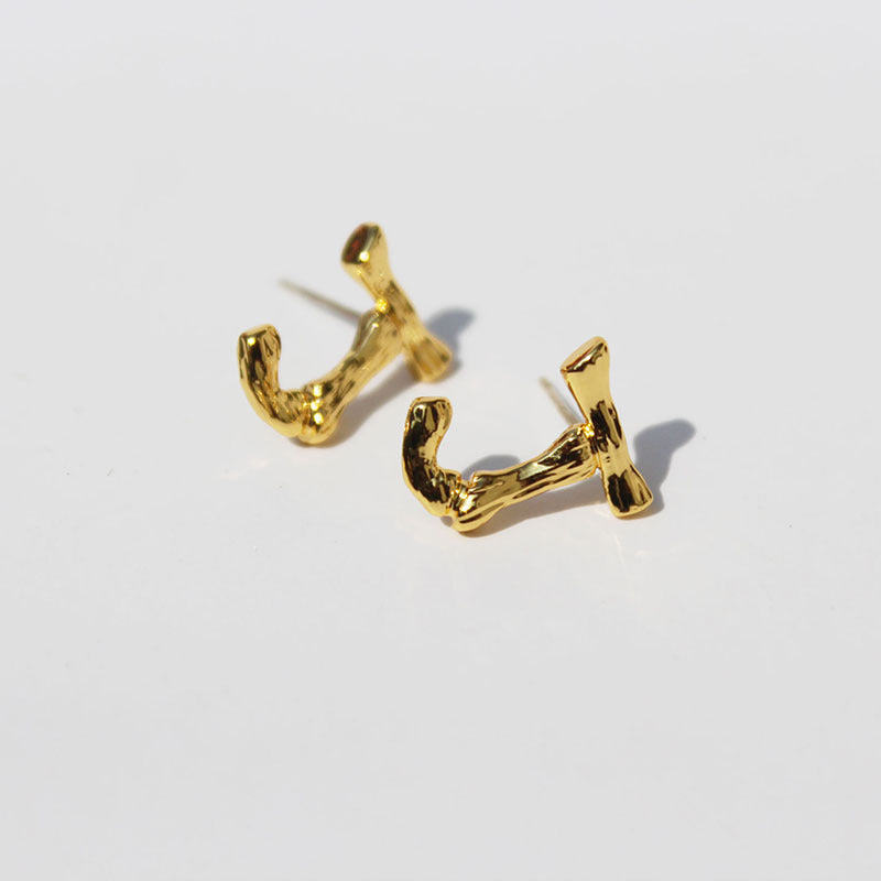 Gold Plated Letter Studs, 925 Sterling Post, Letter Bamboo Stud Earrings, Simple Fashion Jewelry AL1049