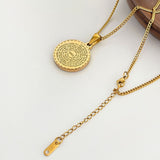 18" Gold Zircon Round Pendant Necklace, Waterproof Jewelry, No Tarnish PVD Stainless Steel Women's Necklace AL1050