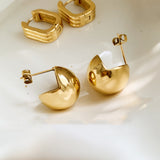 Gold Plated Big Ball Earrings, Half Round Studs, Minimalist Post Earrings, Stainless Steel Waterproof Jewelry AL1051