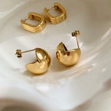 Gold Plated Big Ball Earrings, Half Round Studs, Minimalist Post Earrings, Stainless Steel Waterproof Jewelry AL1051