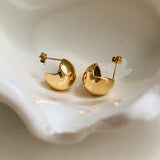 Gold Plated Big Ball Earrings, Half Round Studs, Minimalist Post Earrings, Stainless Steel Waterproof Jewelry AL1051