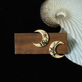 Gold Plated Crescent Moon Stud Earrings, Bamboo Shadow, Stainless Steel Waterproof Jewelry AL1053