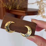 Gold Plated Crescent Moon Stud Earrings, Bamboo Shadow, Stainless Steel Waterproof Jewelry AL1053