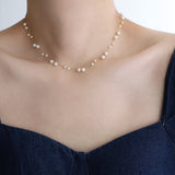 16" Big & Small White Pearl Beads Twist Double-Layer Rosary Necklace, Stainless Steel Bridesmaid Jewelry Necklace AL1056