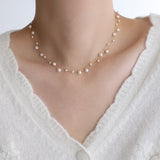 16" Big & Small White Pearl Beads Twist Double-Layer Rosary Necklace, Stainless Steel Bridesmaid Jewelry Necklace AL1056