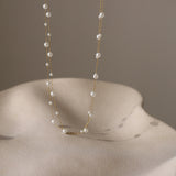 16" Big & Small White Pearl Beads Twist Double-Layer Rosary Necklace, Stainless Steel Bridesmaid Jewelry Necklace AL1056